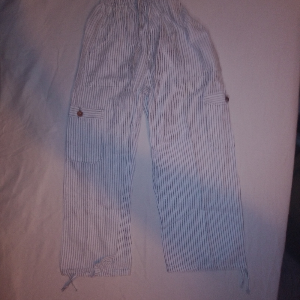 White hippie pants w black stripes